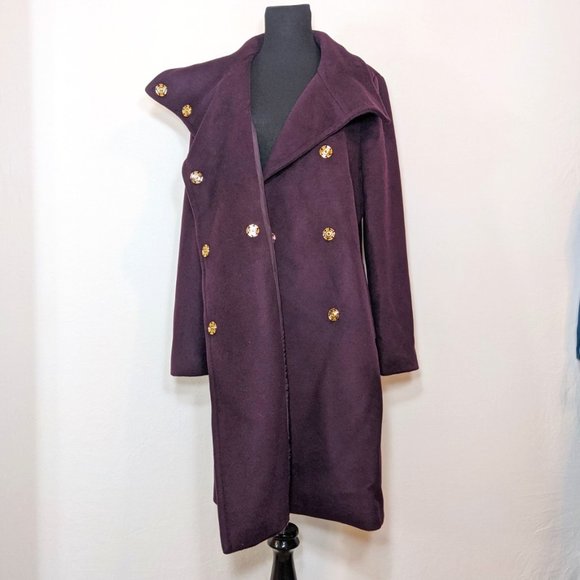 Ann Taylor Felt Purple Gold Button Trench Coat - Picture 4 of 10
